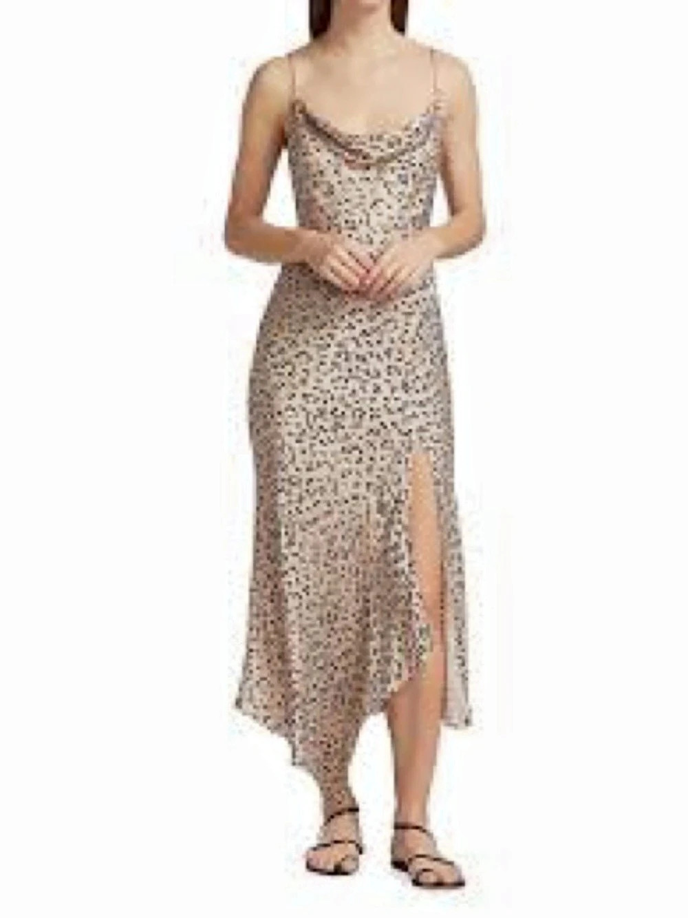 Alice + Olivia Harmony Drapey Slip Dress Leopard Midi